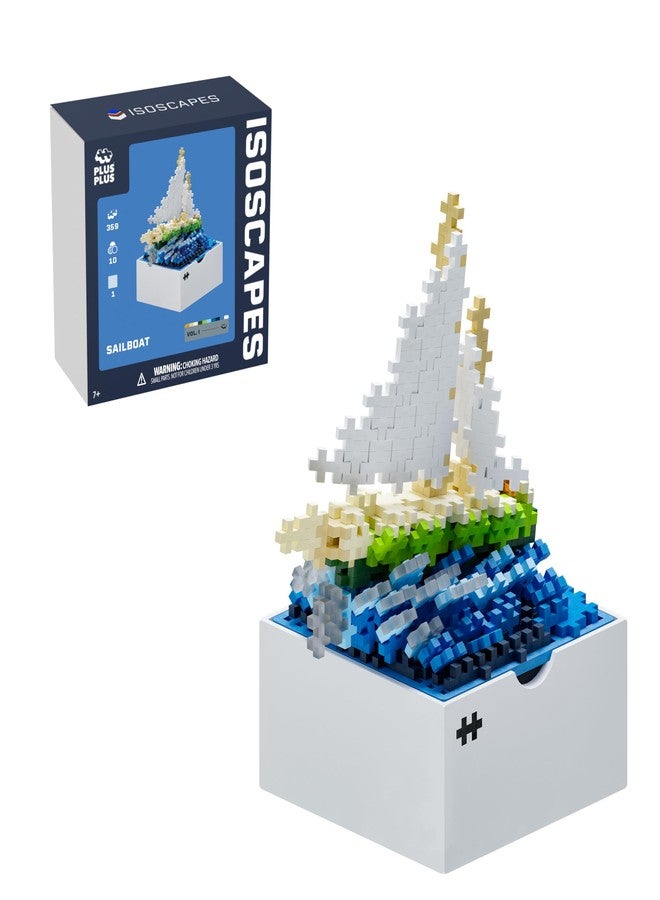 Plus-Plus Plus Plus Isoscapes, Interlocking Mini Building Blocks, 3D Puzzle Stem Toy for Kids, Office and Home Decor - Maritime (Sailboat) - Image 1